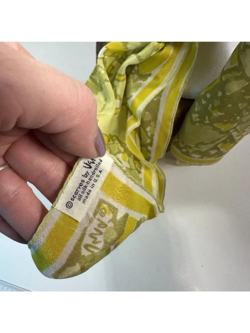 Vtg 1960s VERA Womens Silk Scarf Long Yellow Green Geometric Scarves Retro